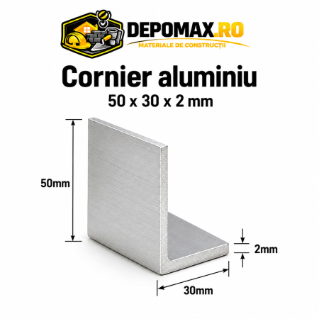 Cornier aluminiu 50 x 30 x 2 mm, 6 metri (EN AW-6060)